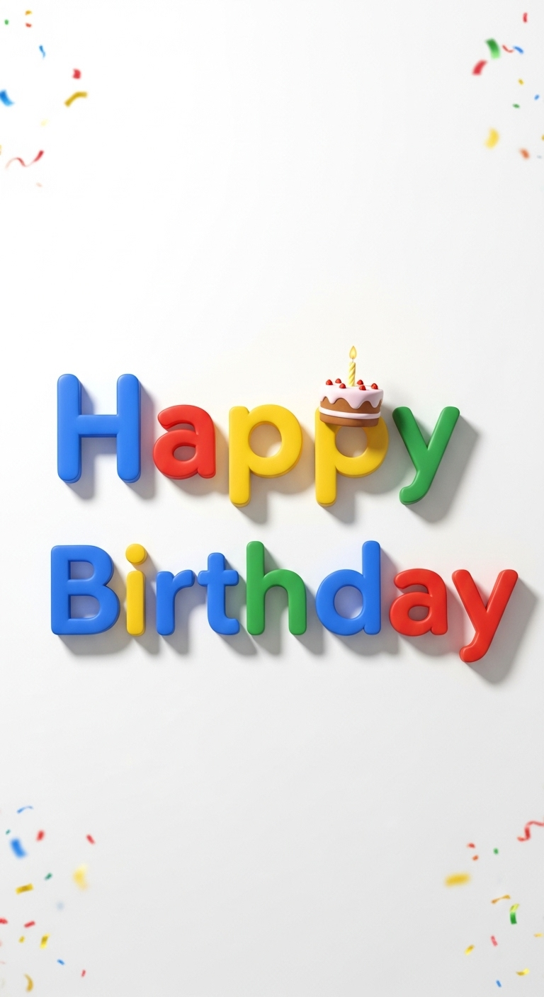Happy Birthday Google - Colorful Text with Cake and Confetti